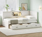 Full Size Corner Bed Frames with Storage Drawers, USB Port, Led Downlight Headboard & Bookcase, Wooden L-Shaped Captain Daybed for Small Room, Bedroom, Guest Room, Kids'Room, White