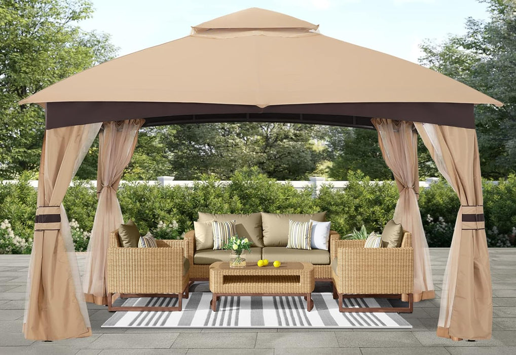 10X10 Outdoor Gazebo - Patio Gazebo with Mosquito Netting, Outdoor Canopies for Shade and Rain for Lawn, Garden, Backyard & Deck (Beige)
