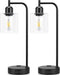 Industrial Touch Table Lamps for Bedrooms Set of 2 - 3-Way Dimmable Nightstand Lamps with USB C+A Ports and Outlet, Black Bedside Lamps with Glass Shade for Living Room, Desk Lamps for Home Office