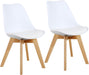 Set of 2 Modern Style Chair Dining Chairs, Shell Lounge Plastic Chair with Natural Wood Legs (White)