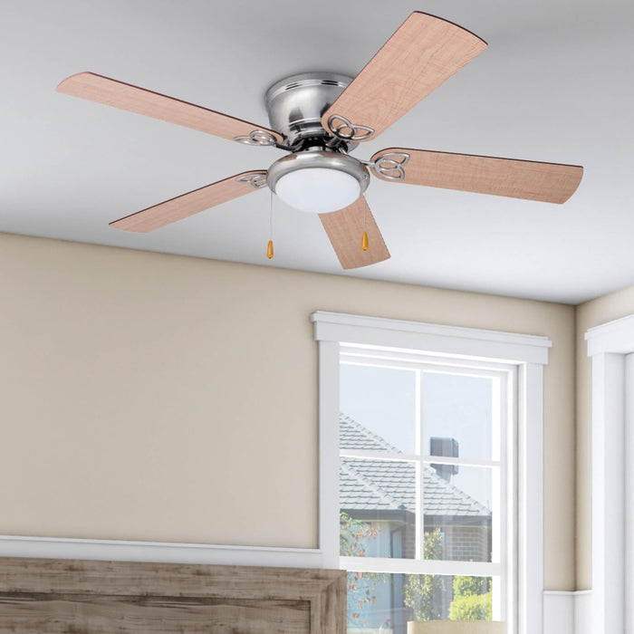 Benton Traditional 52 Inch Ceiling Fan with Light, LED Flush Mount Ceiling Fan, Indoor Fan with 5 Blades, Brown Walnut and Brown Maple Blade Finish Options, Brushed Nickel (51428-01)