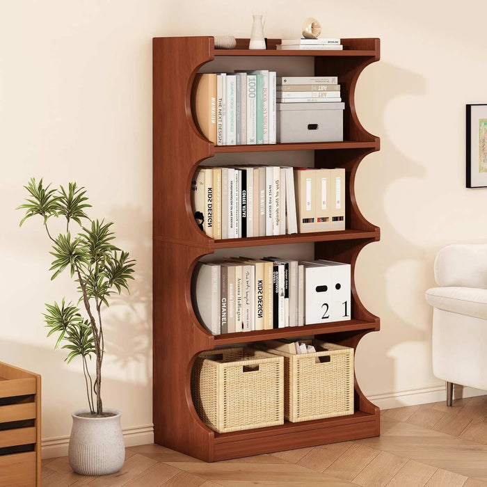 Book Shelf, 54-Inch Tall Bookcase, 4 Tier Storage, Walnut Wood