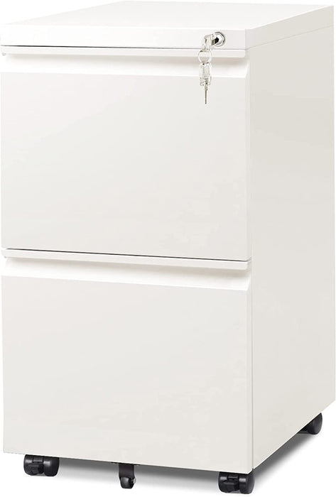 White Mobile Filing Cabinet with Lock & Drawers