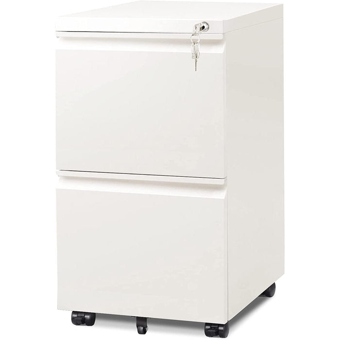 White Mobile Filing Cabinet with Lock & Drawers