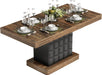 63" Modern Dining Table, Rectangular Dinner Table for 4-6, Farmhouse Kitchen Table, Sturdy Wood Pedestal Base for Kitchen/Dining Room, Rustic Brown & Black