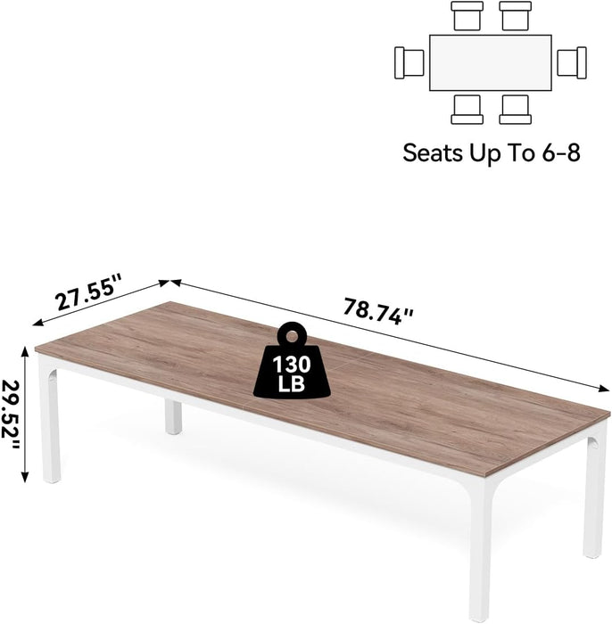Two Person Desk, 78.7 Inches Extra Long Computer Desk, Wooden Large Office Desks with Strong Metal Legs, Double Desk for 2 People, Writing Study Table for Home Office, Oak & White