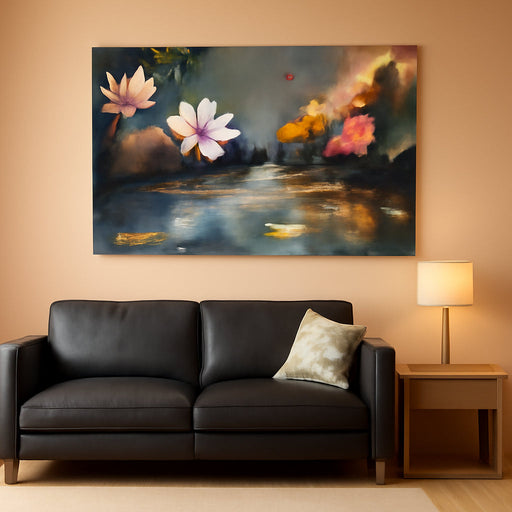 Lotus Canvas Wall Art for Living Room, Zen Yoga Wall Decor Landscape Painting Textured Artwork for Christmas Gift Spa Bedroom Hallway Kitchen Office Home Decor 58"X29"