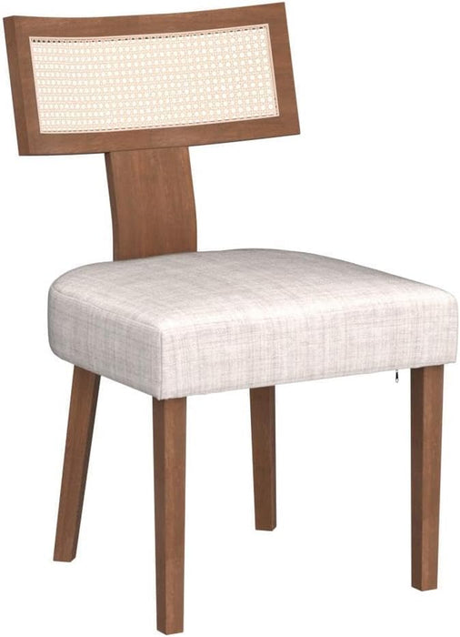 Mid Century Modern Rattan Dining Chairs Set of 4, Farmhouse Linen Upholstered Accent Chair Curved Backrest Kitchen Chairs, with Hardwood Frame, Beige