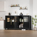 Sideboard Buffet Cabinet with 4 Glass Doors, 55 in Buffet Table Coffee Bar Wine Bar Display Cabinet for Kitchen Dining Room, Living Room (Glass with 4 Doors, Dark)