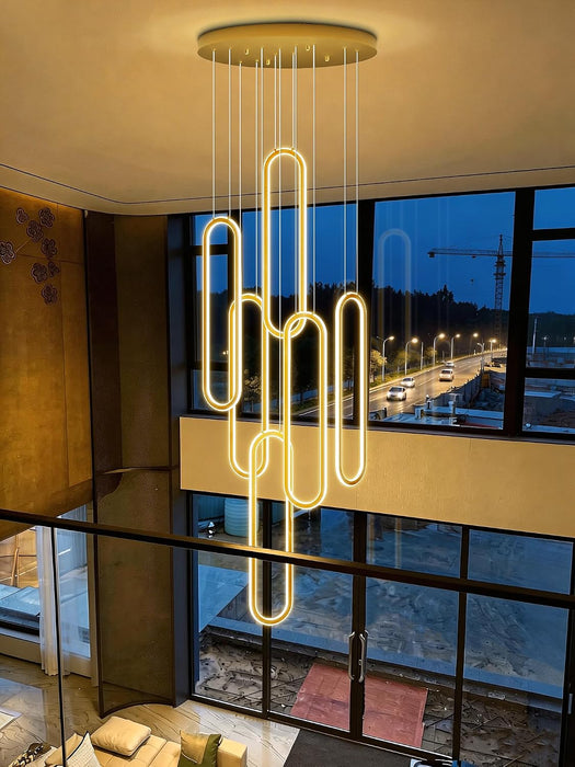 Modern Led 6 Ring Gold Chandeliers Foyer Chandeliers,Larger High Ceiling Chandelier for Living Room,Oval Ring Chandelier for Entryway Staircase