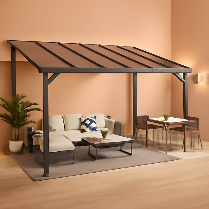 10X20Ft Lean to Gazebo, Hardtop Metal Pergola with Polycarbonate Roof, Large Wall Mounted Heavy Duty Awnings, Patio Canopy for Backyard, Deck, Porch