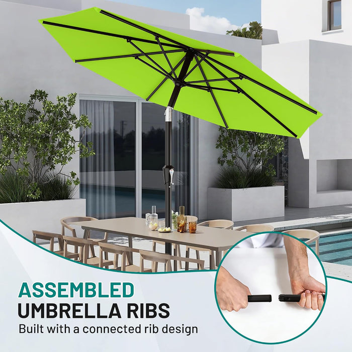 10 FT Outdoor Patio Umbrella, Patio Table Umbrella with Push Button Tilt and Crank, Outdoor Patio Umbrellas with 8 Fiberglass Ribs, Patio Umbrellas for Market, Garden, Pool (Apple Green)