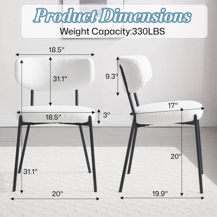 Boucle Dining Chairs Set of 6, Modern Mid-Century Upholstered Stylish Kitchen Chairs Sherpa Accent Diner Chairs with Metal Legs and Curved Back for Kitchen, Dining Room(White)