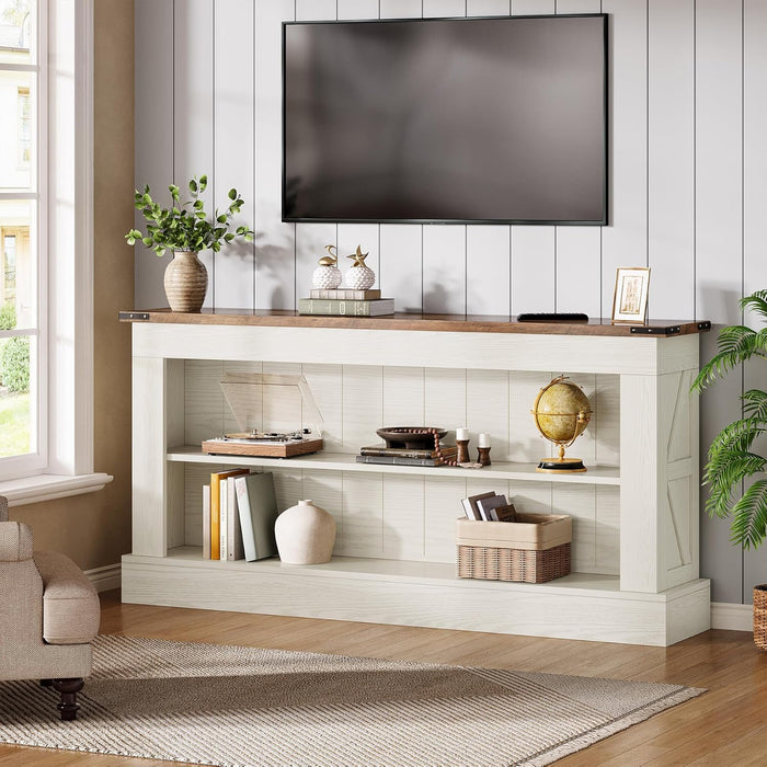 63-Inch Long Console Table for Entryway, Narrow Long Entry Table with Shelves for Living Room, Farmhouse Sofa Console behind Couch, for Foyer, Hallway, White and Brown