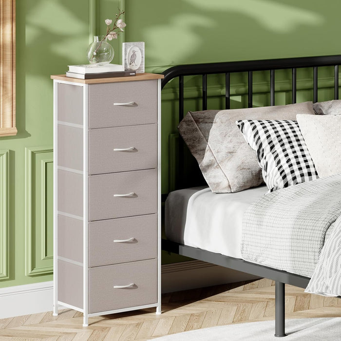 Tall Dresser for Bedroom with 5 Drawers, Storage Organizer Chest of Drawers with Removable Fabric Bins for Closet Bedside Living Room Laundry Entryway Hallway, Ash Grey
