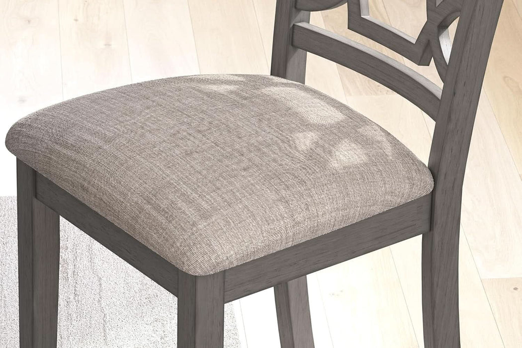 Wrenning Diamond Patterned Dining Table Set, 4 Upholstered Chairs and Bench, Seats 6, Wood, Gray