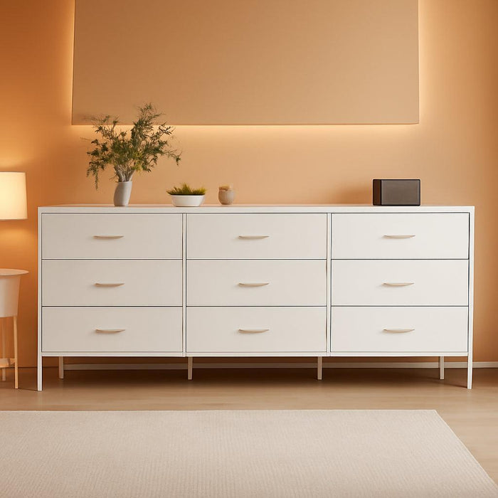 63 Inch White Dresser With EntertainmentCenter Storage