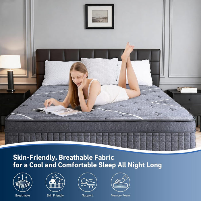Full Mattress 12 Inch, Luxury Hotel-Level Hybrid Mattress in a Box, Cooling Gel Memory Foam & Upgraded Pocket Springs, Enhanced Back & Lumbar Hip Support, Back Pain Relief,Medium Firm,365-Night Trial