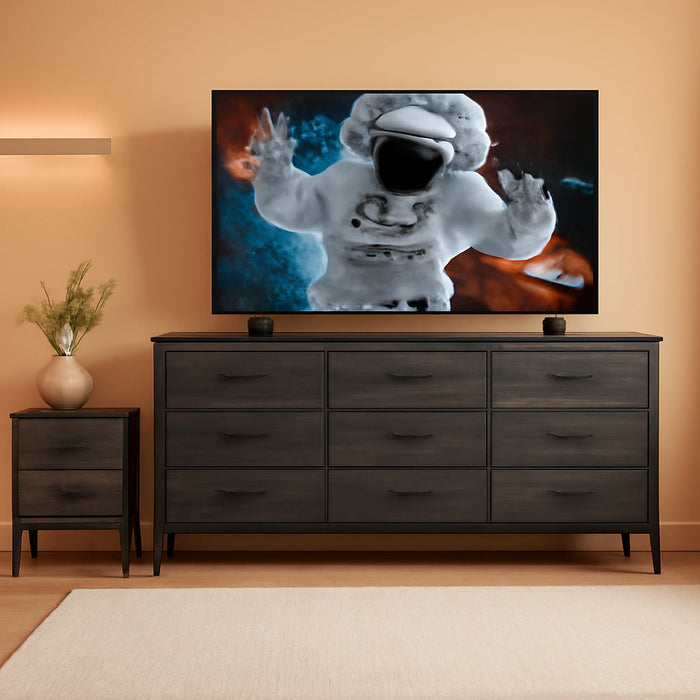 Dresser TV Stand with 9 Drawers for 60'' TV Stand for Bedroom Long Dresser for Bedroom Wide Dressers & Chests of Drawers, Sturdy Metal Frame & Wood Top, Living Room, Closet, Charcoal Black