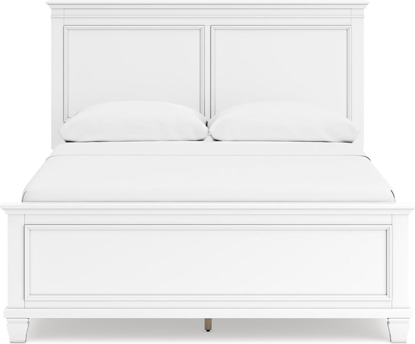 Signature Design by Ashley Fortman Transitional Queen Panel Bed with Tapered Feet, Foundation or Box Spring Needed, White