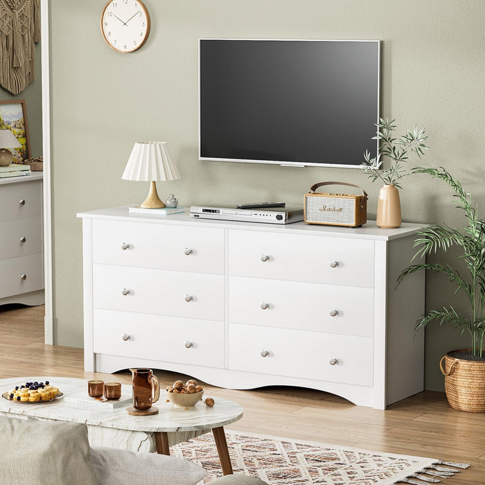 Dresser for Bedroom with 6 Drawer, 47.2" TV Stand, Organizer Drawers for Bedroom, Living, Hallway (Light White)