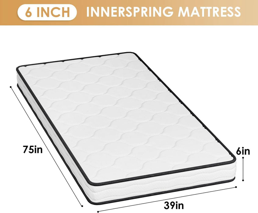6 Inch Hybrid Mattress with Innerspring and Foam/Fiberglass Free/Medium Firm Spring Mattress/Twin Size Mattress in a Box/Certipur-Us Certified/Cool Sleep Pressure Relief
