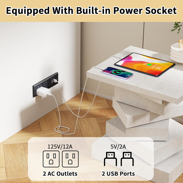 Full Size Murphy Bed with Charging Station and Drawer Farmhouse Cabinet Wood Space-Saving Hidden Folding Platform Bed Chest for Home Office Bedroom Guest Room Apartment,White