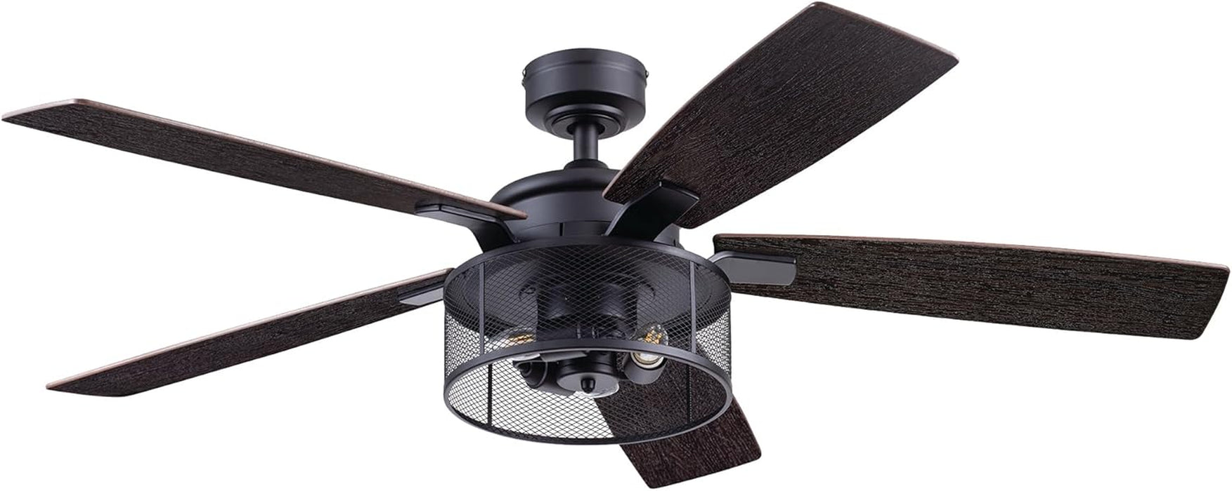 Ceiling Fans Carnegie Industrial 52 Inch Ceiling Fan with Light, Remote Control Fan, LED Indoor Fan with 5 Blades, Gray Pine and Brown Chestnut Blade Finish Options, Matte Black (50614-01)