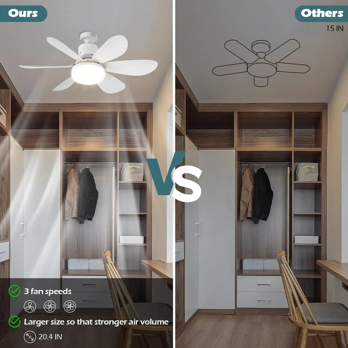 30W Ceiling Fan with Remote Control LED Light Fan E27 Base, Intelligent Silent Ceiling Fan for Bedroom and Living Room