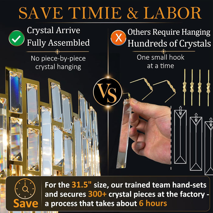 Modern Gold Crystal Chandelier 19-Light Foyer Dining Room Fixture