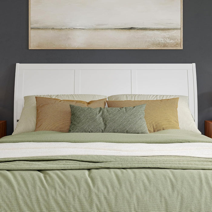 , Valencia King Solid Wood Low Profile Sleigh Platform Bed, White