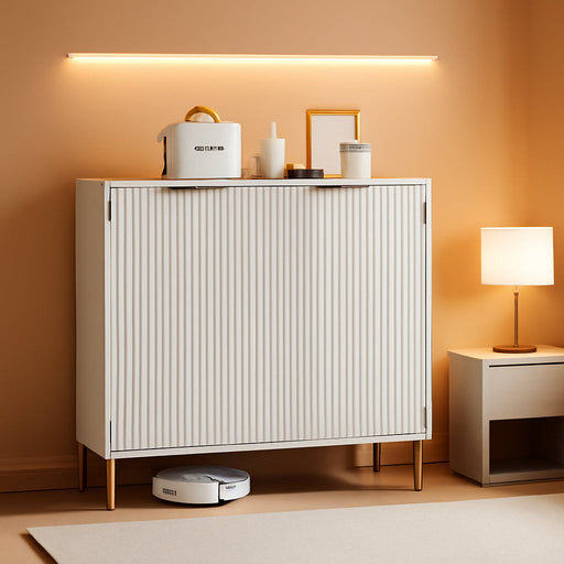 Fluted Sideboard Cabinet White With Adjustable Shelves
