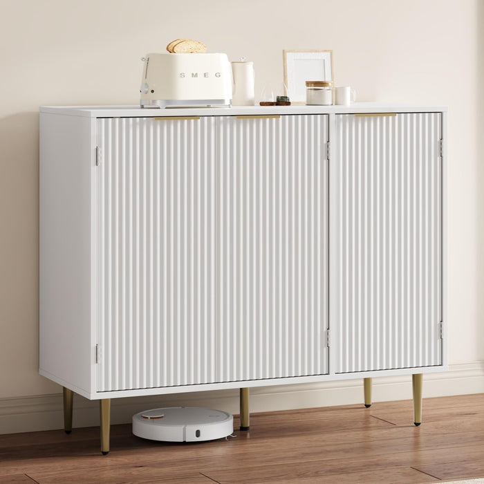 Fluted Sideboard Cabinet White With Adjustable Shelves