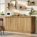 Buffet Cabinet with Storage, Outlet & Adjustable Shelves, Sideboard Cabinet with Double-Arc Doors, Classic Modern Wood Console Table & Credenza for Dining Room & Entryway
