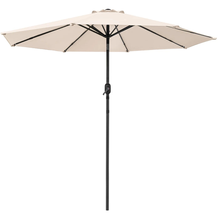 10Ft Patio Market Umbrella Outdoor Shade with Push Tilt and Crank Lift 8 Ribs, Beige