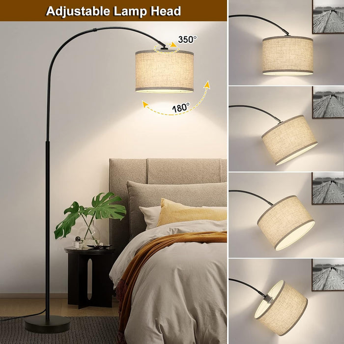 Arc Floor Lamps for Living Room, Modern Standing Lamp with Adjustable Hanging Drum Shade, Tall Pole Lamp with Foot Switch, over Couch Arched Reading Light for Bedroom, Office (Black)