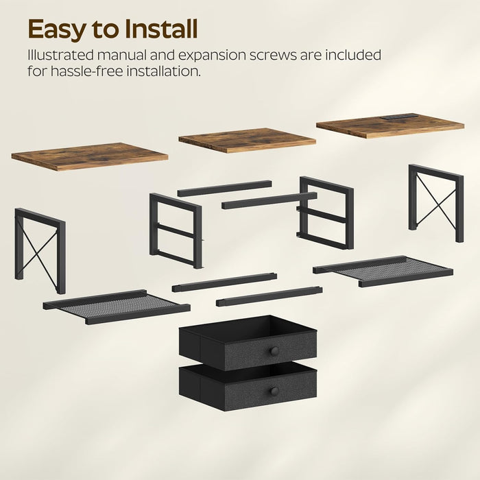 Floating TV Stand with Power Outlet, Wall Mounted Media Console for Tvs up to 50 Inch, Entertainment Center with Storage, for Living Room, Bedroom, Rustic Brown and Black DS04UBR