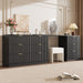 L-Shaped Rotatable 9 Drawer Dresser for Bedroom, 71" Wide Deformable Black Dresser with Gold Metal Handles, Modern Fluted Chest of Drawers for Bedroom, Living Room, Entryway, Hallway