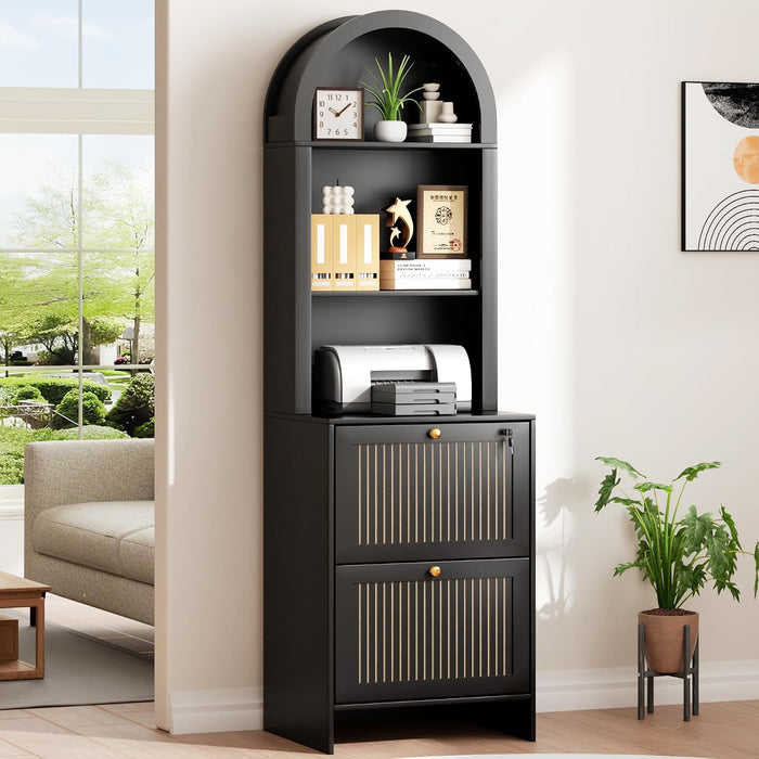 Two Drawer Farmhouse Arched Filing Cabinet Lockable