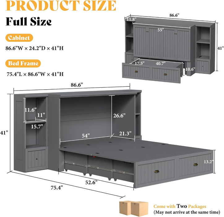 Spacious Murphy Bed With Generous Nightstands Grey