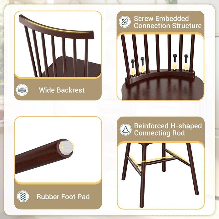 Dining Chairs Set of 4 Wooden Dining Chair Farmhouse Spindle Back Kitchen Chairs Windor Dining Chairs for Kitchen, Living Room, Restaurant (Brown)