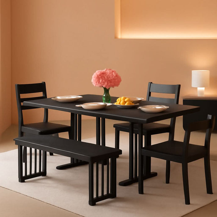 63 Inch Dining Table Set for 6-8 People 6-Piece Large Kitchen Table Set with 2 Benches and 4 Chairs Farmhouse Rectangular Dining Room Table for Kitchen Dining Room Apartment Dark Grey