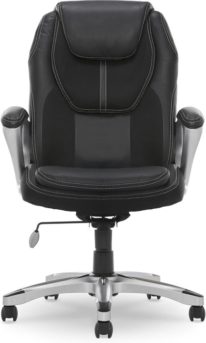 Amplify Executive Office Padded Arms, Adjustable Ergonomic Gaming Desk Chair with Lumbar Support, Faux Leather and Mesh, Black
