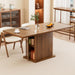 Extendable Kitchen Dining Table for 4-6, 47-65 Inch Rectangle Dining Room Table with 2 Doors, Large Storage, Mid Century Modern Dinner Furniture, Living Room, Space Saving, Square, Fluted, Walnut