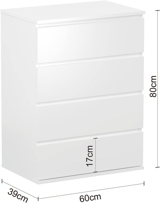 Modern Chest of Drawers, 4/5/6 Drawer Dresser without Handles Floor Storage Drawer Cabinet Vertical Dresser Storage Organizer for Home Office (4 Drawers, White)