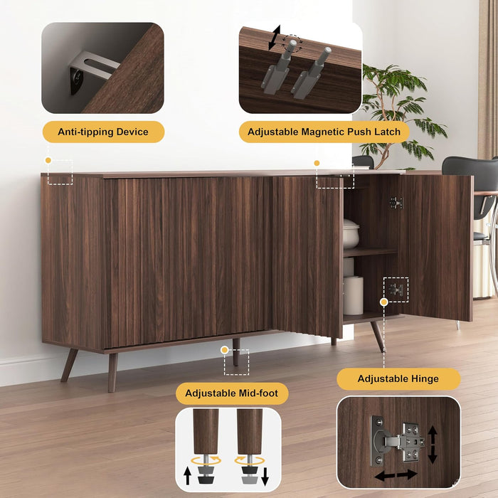 59.2" Buffet Sideboard Cabinet with Storage, Modern Accent Credenza with Adjustable Shelves, 31" H Wood Coffee Bar Console Table for Living Room Kitchen Dining Room TV Hallway, Walnut