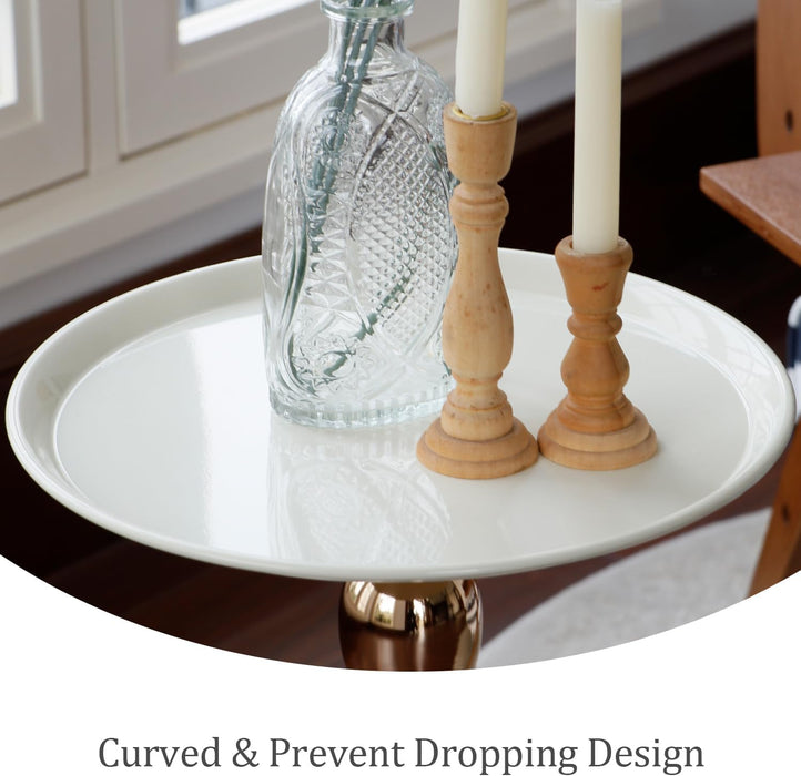 Small round Side Table for Small Spaces, Modern Pedestal End Table Living Room, Cream Metal Drink Tables Martini Table, Unique Circle Accent Tables for Sofa, Bedroom, Office