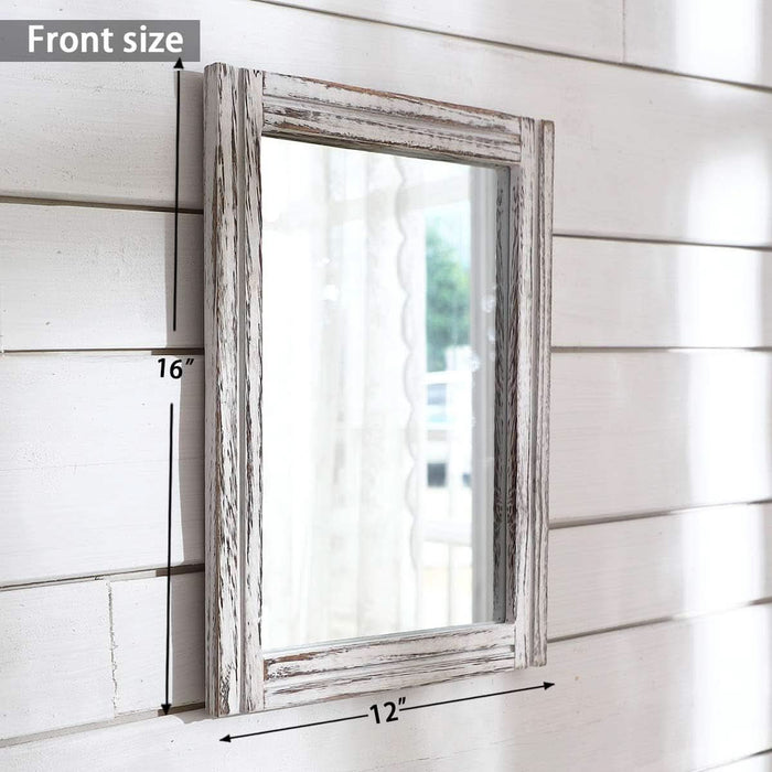 Wall Mirror with Wood Framed Rustic Mirrors for Wall Rectangle Decorative for Bedroom Bathroom Living Room Entryway Farmhouse Hanging Small