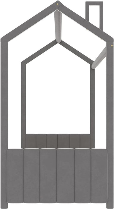 Twin Velvet Playhouse BedFrame NoBoxSpring Grey Finish