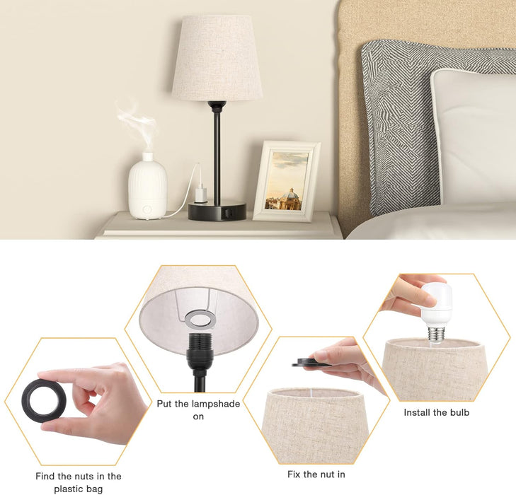 Black Nightstand Lamps Multifunction USB C Dimmable